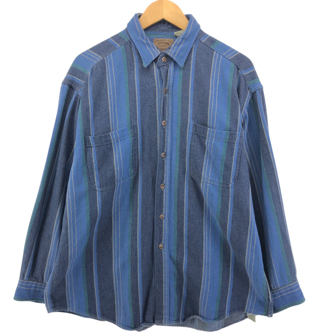 90'S St. John's Bay Heavyweight Multi Stripe Long Sleeve Flannel Shirt Men's XL Vintage cotton blue type Vintage Second Hand