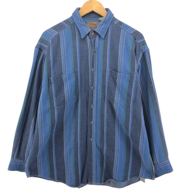 90'S St. John's Bay Heavyweight Multi Stripe Long Sleeve Flannel Shirt Men's XL Vintage cotton blue type Vintage Second Hand