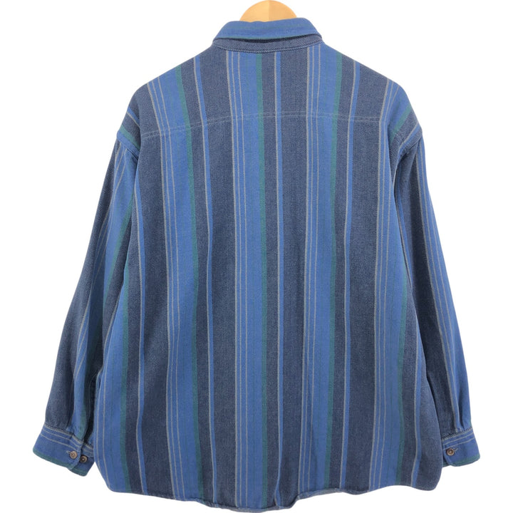 90'S St. John's Bay Heavyweight Multi Stripe Long Sleeve Flannel Shirt Men's XL Vintage cotton blue type Vintage Second Hand