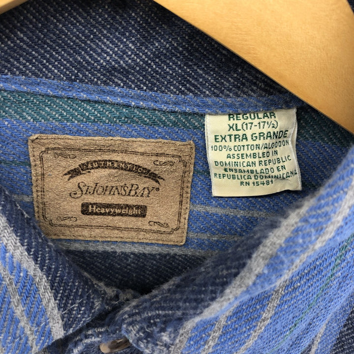 90'S St. John's Bay Heavyweight Multi Stripe Long Sleeve Flannel Shirt Men's XL Vintage cotton blue type Vintage Second Hand