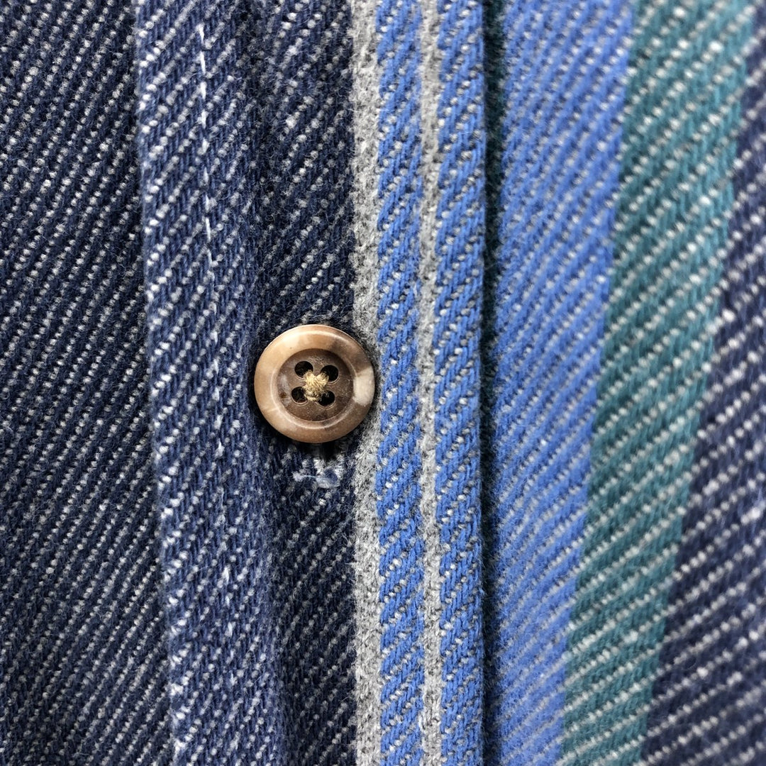 90'S St. John's Bay Heavyweight Multi Stripe Long Sleeve Flannel Shirt Men's XL Vintage cotton blue type Vintage Second Hand