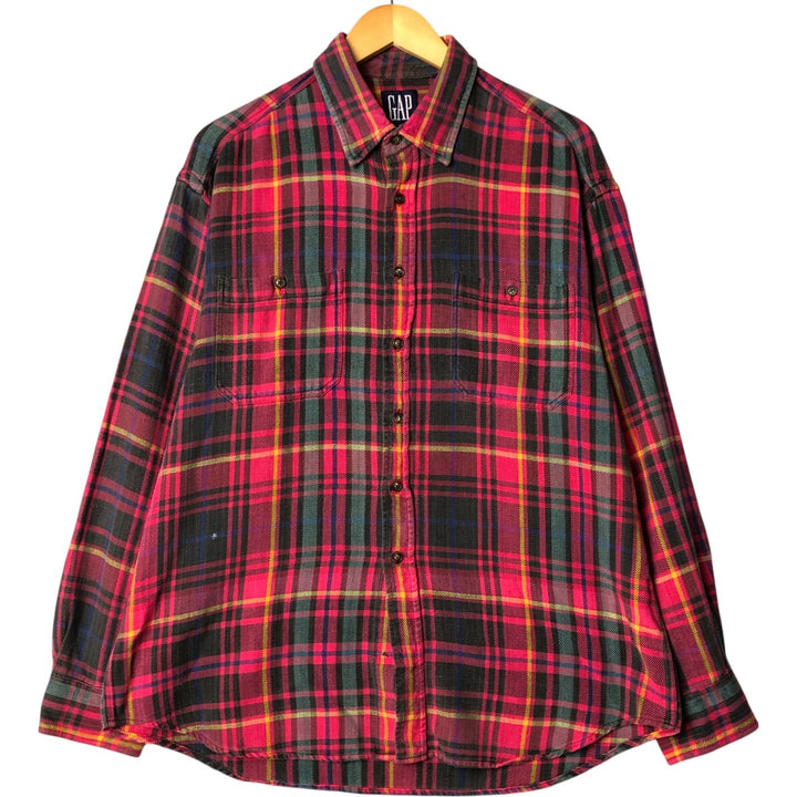 90'S GAP Old Gap Madras Check Long Sleeve Flannel Check Shirt, Men's XL, Vintage unclear pink type Vintage Second Hand