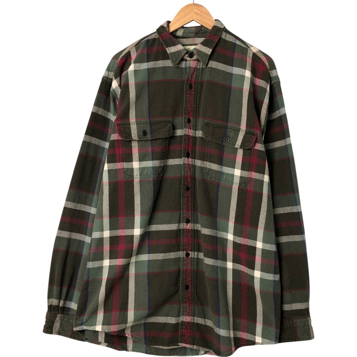 Eddie Bauer Long Sleeve Heavy Flannel Check Shirt, Men's Size L cotton Green type dark green Vintage Second Hand
