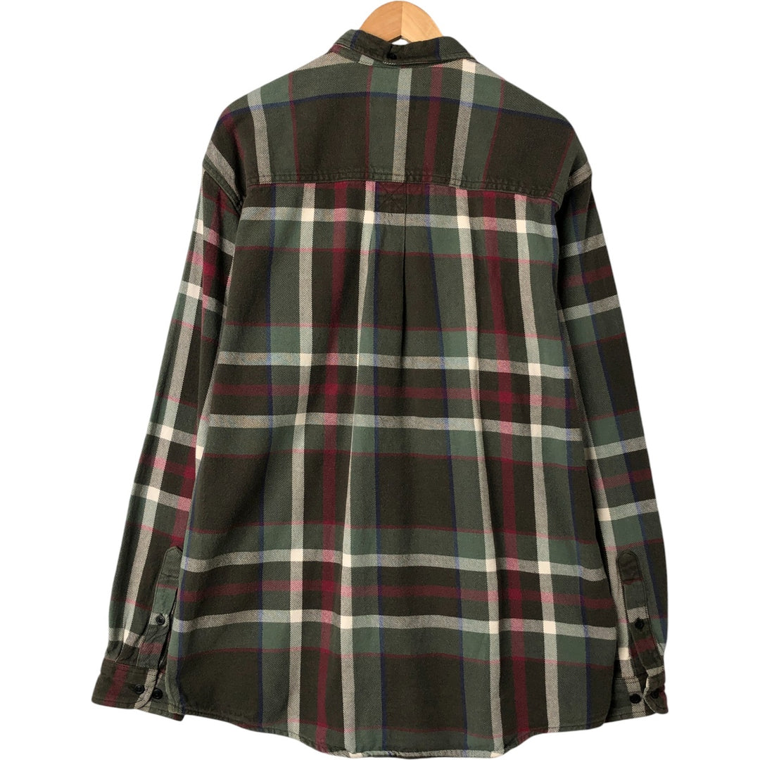 Eddie Bauer Long Sleeve Heavy Flannel Check Shirt, Men's Size L cotton Green type dark green Vintage Second Hand