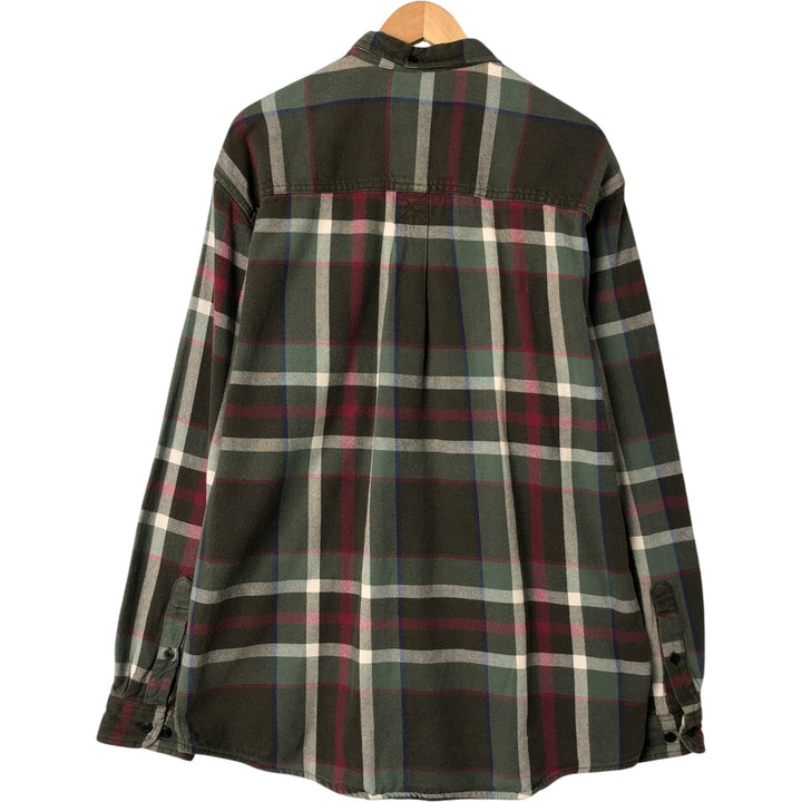 Eddie Bauer Long Sleeve Heavy Flannel Check Shirt, Men's Size L cotton Green type dark green Vintage Second Hand
