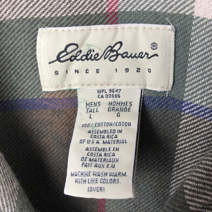 Eddie Bauer Long Sleeve Heavy Flannel Check Shirt, Men's Size L cotton Green type dark green Vintage Second Hand
