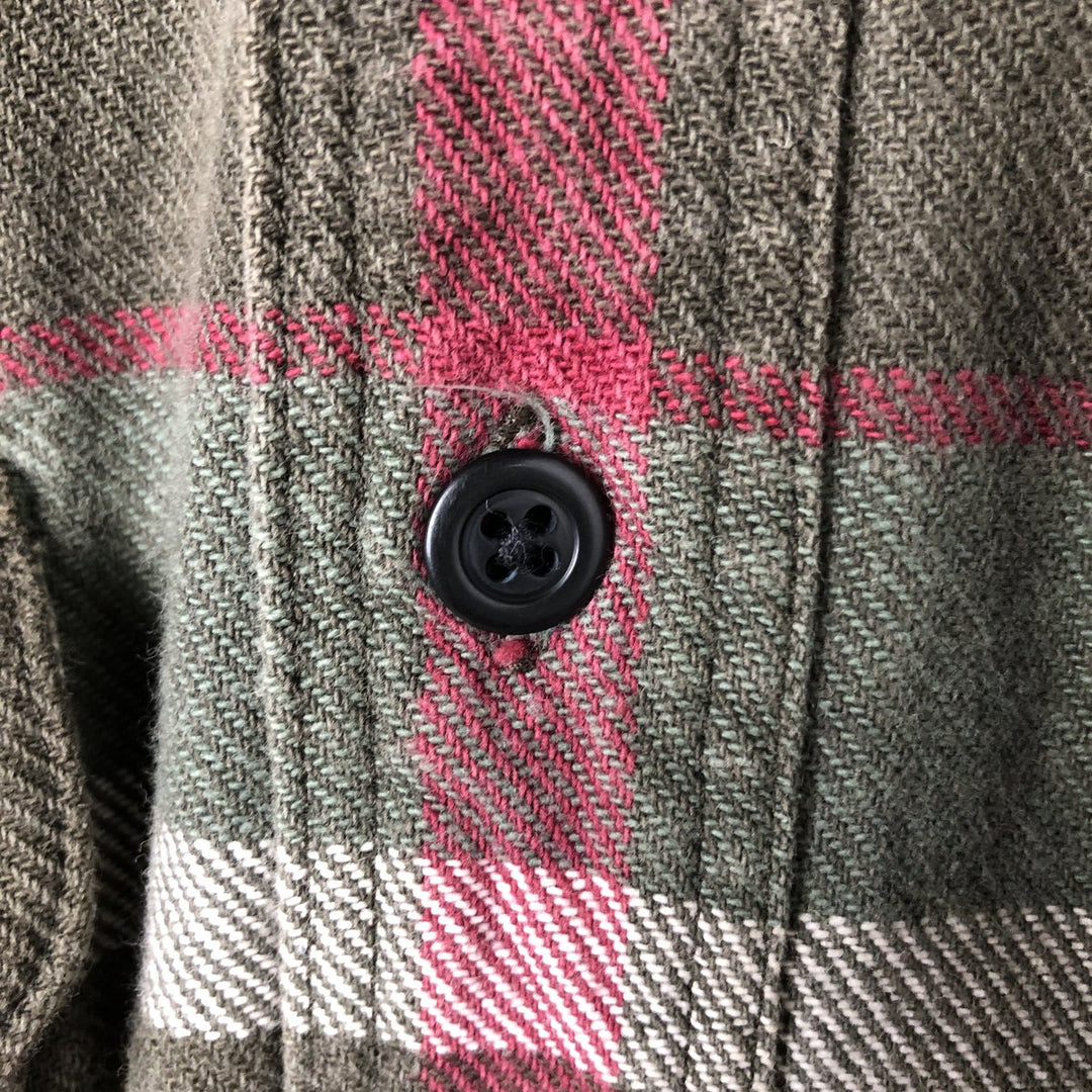 Eddie Bauer Long Sleeve Heavy Flannel Check Shirt, Men's Size L cotton Green type dark green Vintage Second Hand