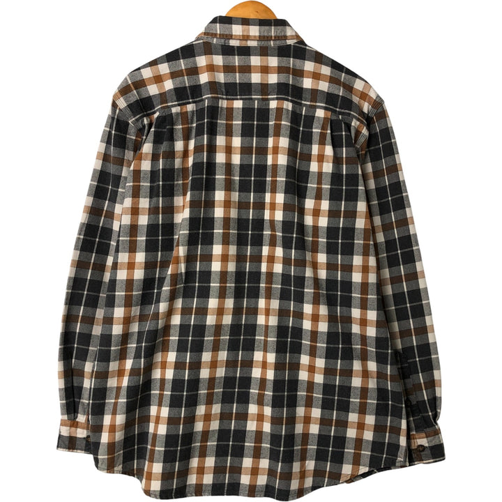 00'S Carhartt ORIGINAL FIT long sleeve flannel check shirt, men's size L cotton beige type brown Vintage Second Hand