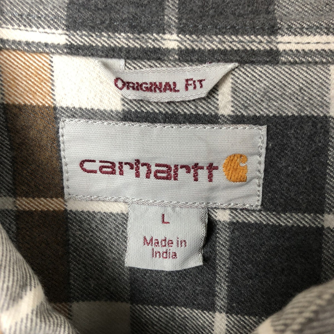 00'S Carhartt ORIGINAL FIT long sleeve flannel check shirt, men's size L cotton beige type brown Vintage Second Hand