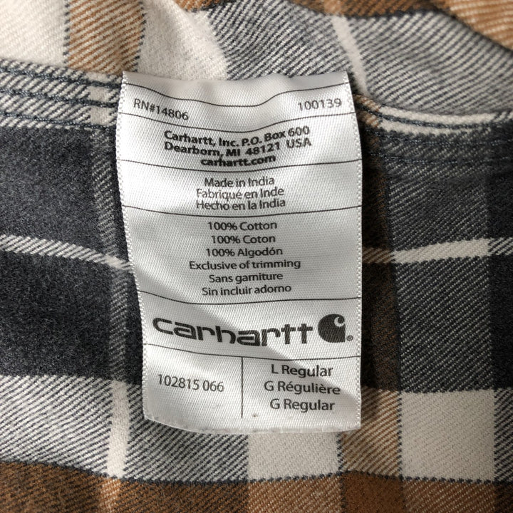 00'S Carhartt ORIGINAL FIT long sleeve flannel check shirt, men's size L cotton beige type brown Vintage Second Hand