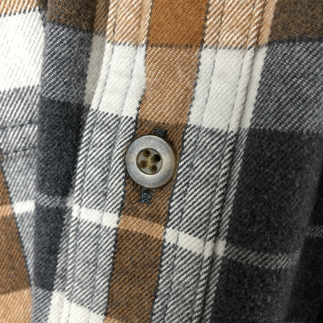 00'S Carhartt ORIGINAL FIT long sleeve flannel check shirt, men's size L cotton beige type brown Vintage Second Hand
