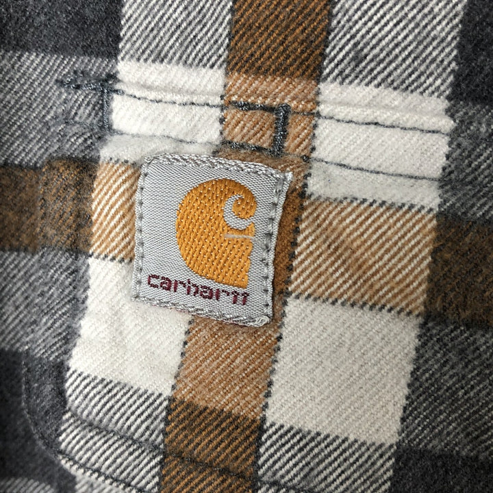 00'S Carhartt ORIGINAL FIT long sleeve flannel check shirt, men's size L cotton beige type brown Vintage Second Hand
