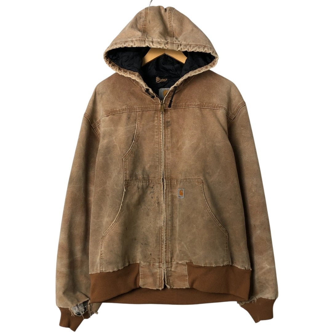 Carhartt Active Jacket Duck Full Zip Hoodie Men's L size cotton Beige type Vintage Second Hand