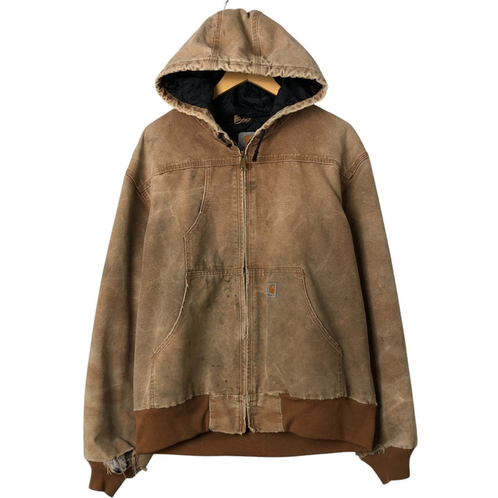 Carhartt Active Jacket Duck Full Zip Hoodie Men's L size cotton Beige type Vintage Second Hand