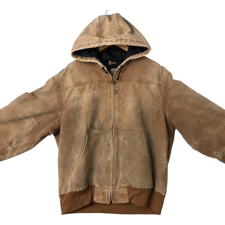 Carhartt Active Jacket Duck Full Zip Hoodie Men's L size cotton Beige type Vintage Second Hand