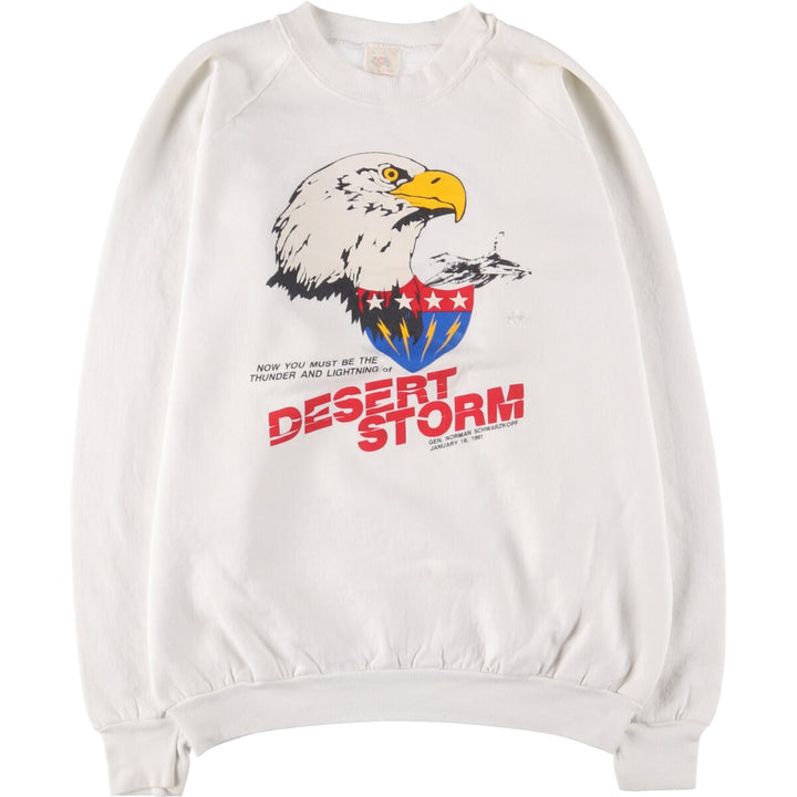 90'S Fruit of the Loom Desert Storm Eagle Pattern Print Sweatshirt, Made in USA, Men's XL cotton white type Vintage Second Hand