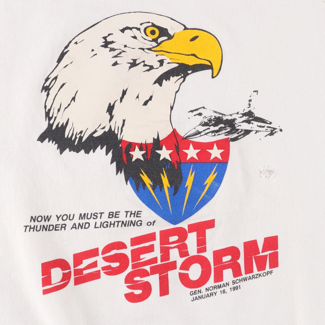 90'S Fruit of the Loom Desert Storm Eagle Pattern Print Sweatshirt, Made in USA, Men's XL cotton white type Vintage Second Hand