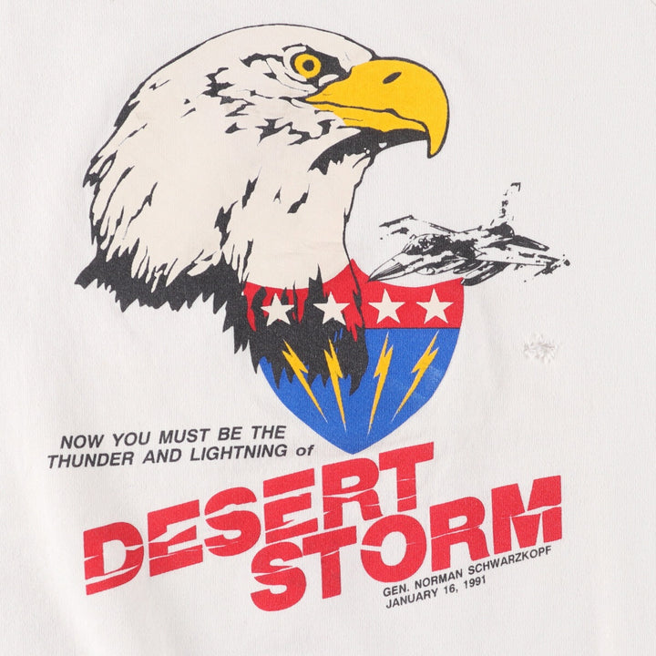 90'S Fruit of the Loom Desert Storm Eagle Pattern Print Sweatshirt, Made in USA, Men's XL cotton white type Vintage Second Hand