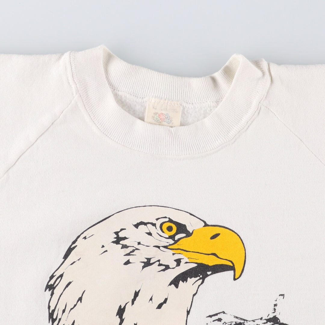 90'S Fruit of the Loom Desert Storm Eagle Pattern Print Sweatshirt, Made in USA, Men's XL cotton white type Vintage Second Hand
