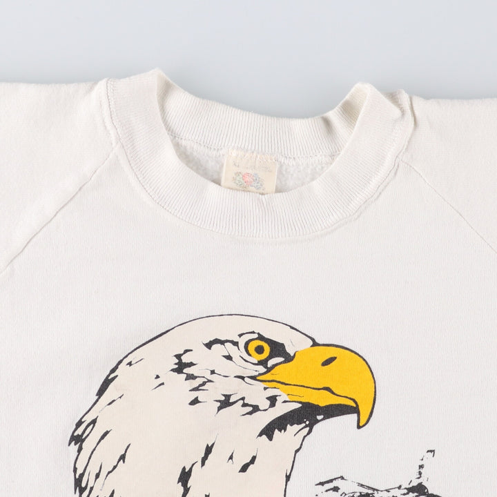 90'S Fruit of the Loom Desert Storm Eagle Pattern Print Sweatshirt, Made in USA, Men's XL cotton white type Vintage Second Hand