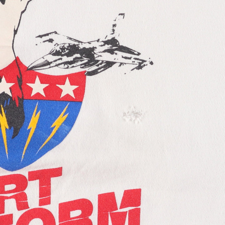 90'S Fruit of the Loom Desert Storm Eagle Pattern Print Sweatshirt, Made in USA, Men's XL cotton white type Vintage Second Hand