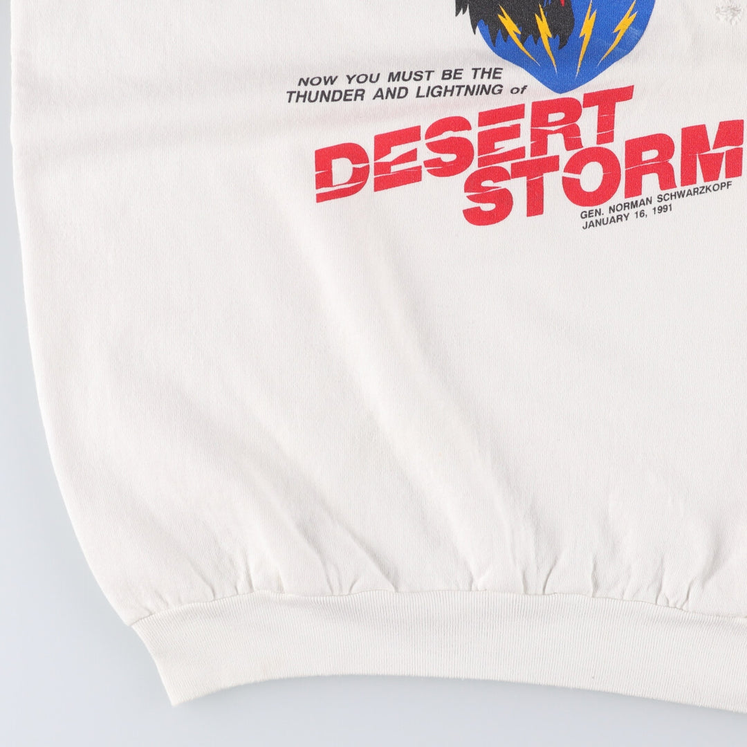 90'S Fruit of the Loom Desert Storm Eagle Pattern Print Sweatshirt, Made in USA, Men's XL cotton white type Vintage Second Hand