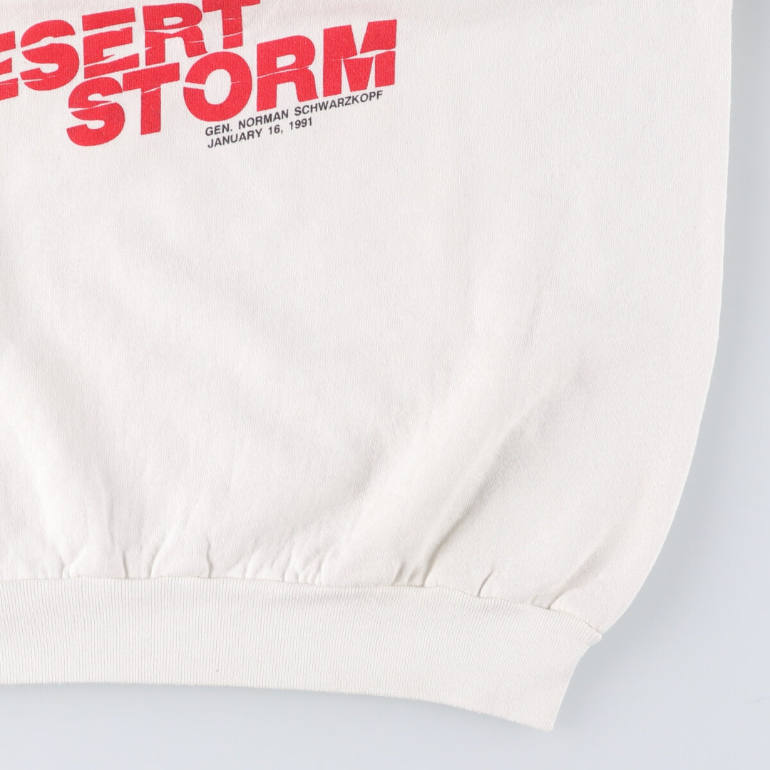 90'S Fruit of the Loom Desert Storm Eagle Pattern Print Sweatshirt, Made in USA, Men's XL cotton white type Vintage Second Hand