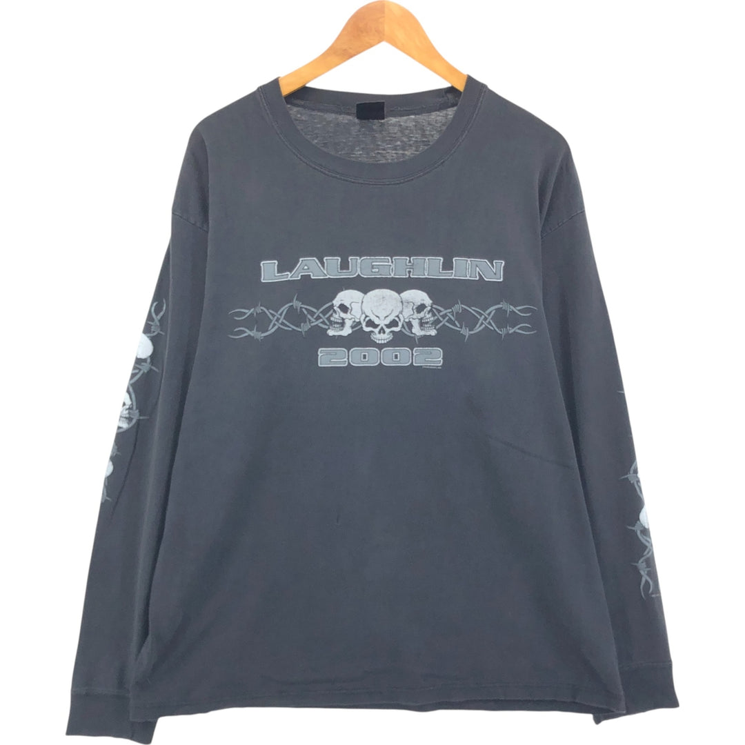 00'S Eagle Pattern Skull Pattern Long T-shirt Men's L size unclear black type Vintage Second Hand