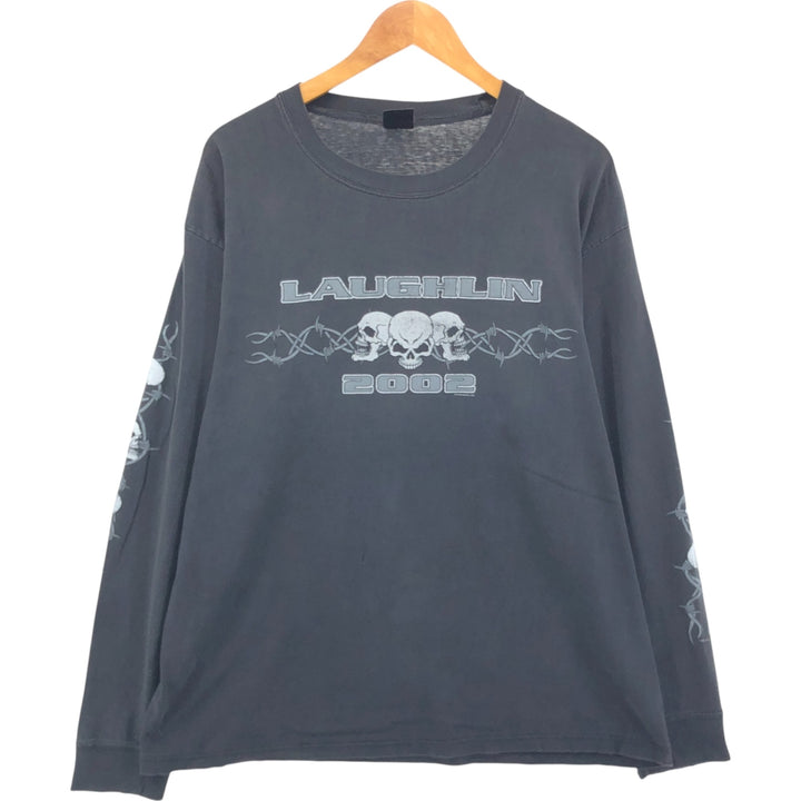 00'S Eagle Pattern Skull Pattern Long T-shirt Men's L size unclear black type Vintage Second Hand