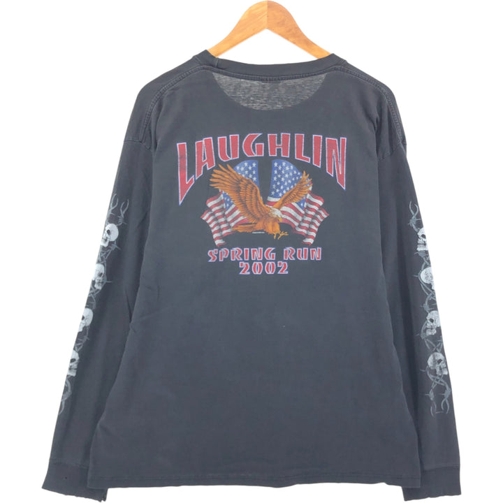 00'S Eagle Pattern Skull Pattern Long T-shirt Men's L size unclear black type Vintage Second Hand