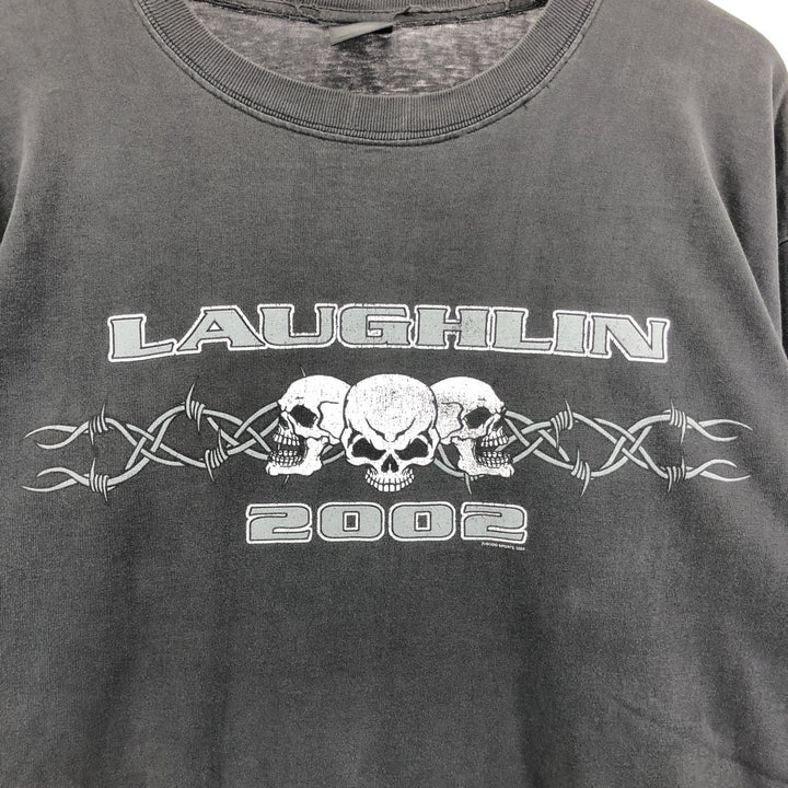 00'S Eagle Pattern Skull Pattern Long T-shirt Men's L size unclear black type Vintage Second Hand