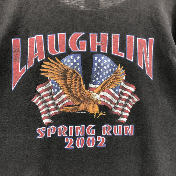 00'S Eagle Pattern Skull Pattern Long T-shirt Men's L size unclear black type Vintage Second Hand