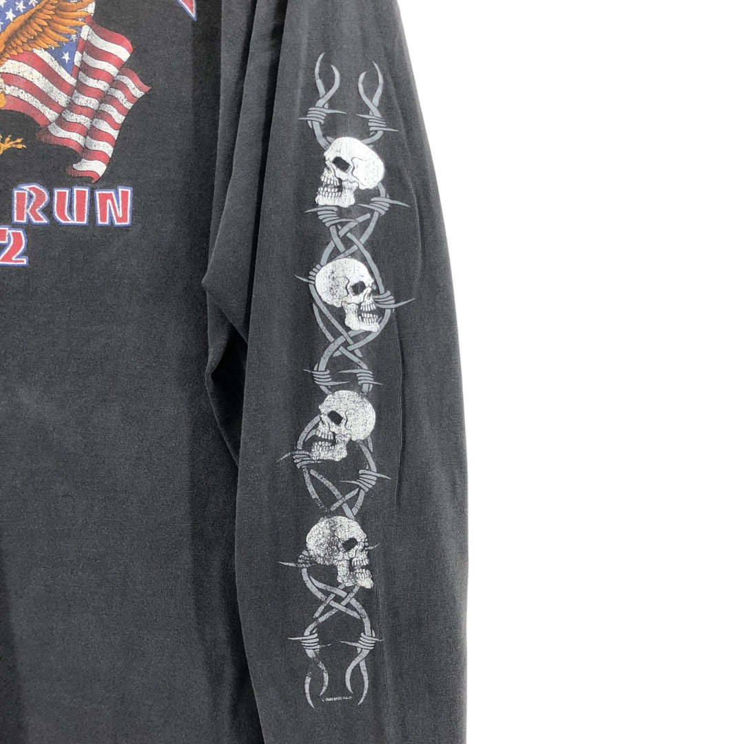 00'S Eagle Pattern Skull Pattern Long T-shirt Men's L size unclear black type Vintage Second Hand