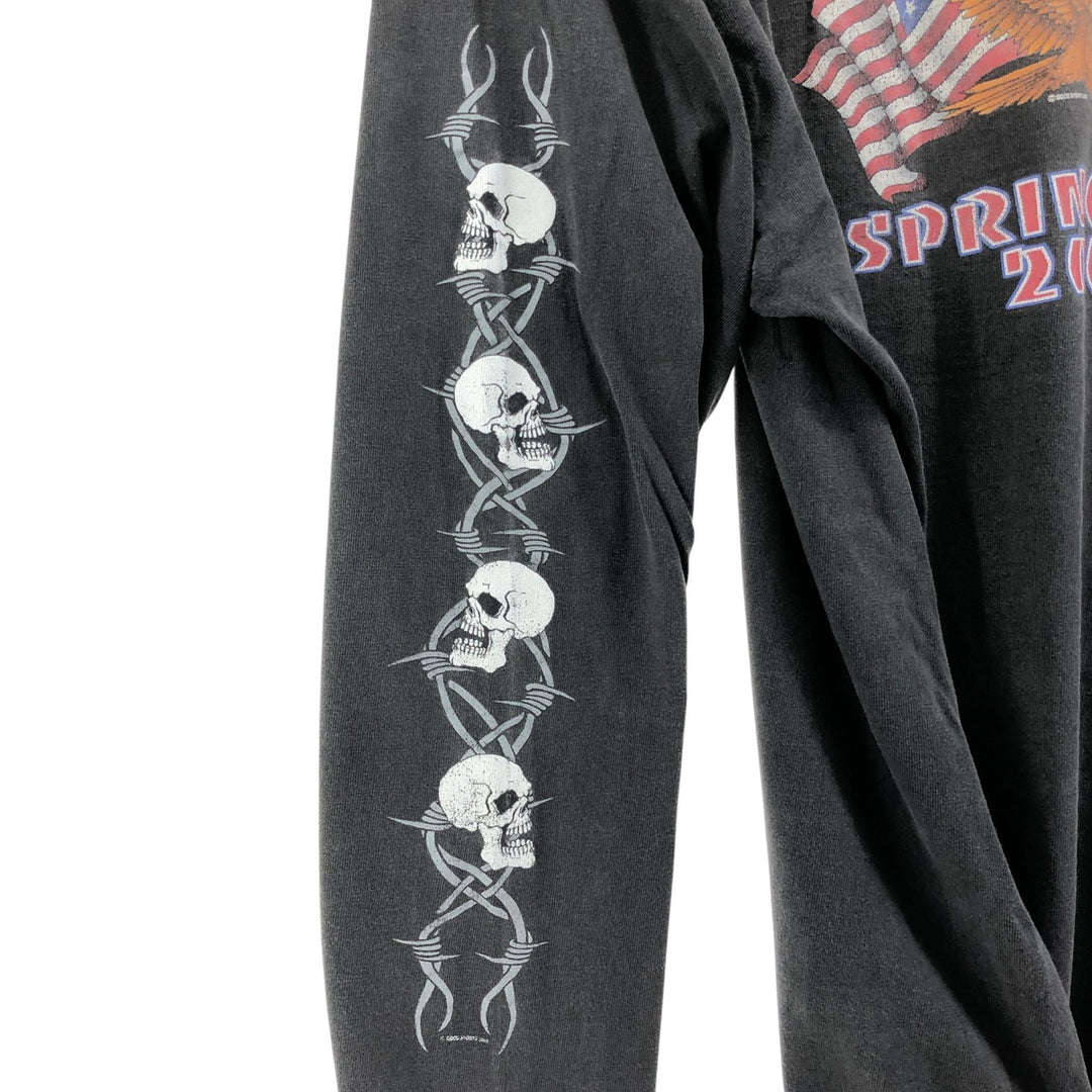 00'S Eagle Pattern Skull Pattern Long T-shirt Men's L size unclear black type Vintage Second Hand