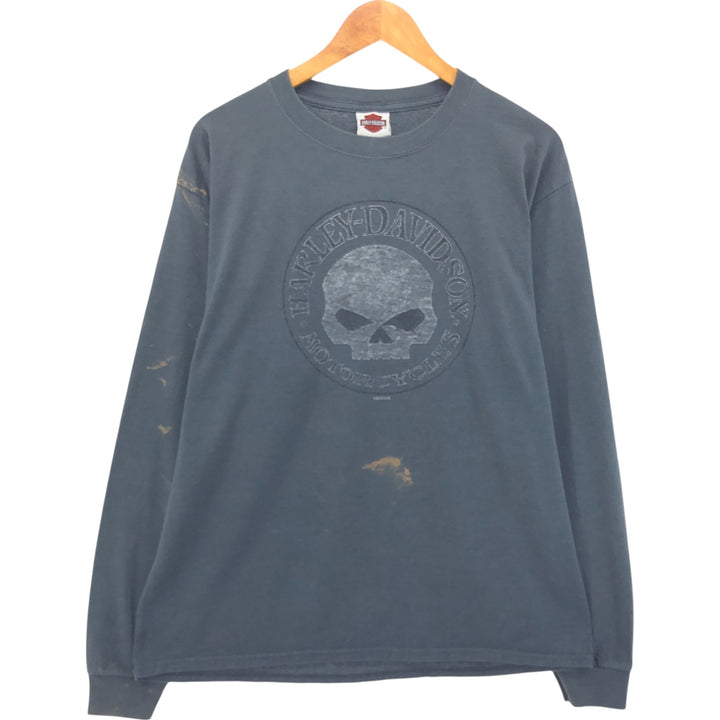 Harley-Davidson Skull Pattern Long T-shirt, Men's L size cotton gray type Vintage Second Hand