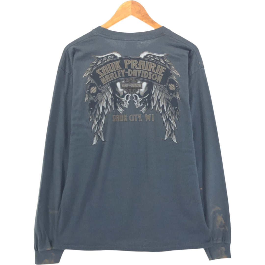 Harley-Davidson Skull Pattern Long T-shirt, Men's L size cotton gray type Vintage Second Hand