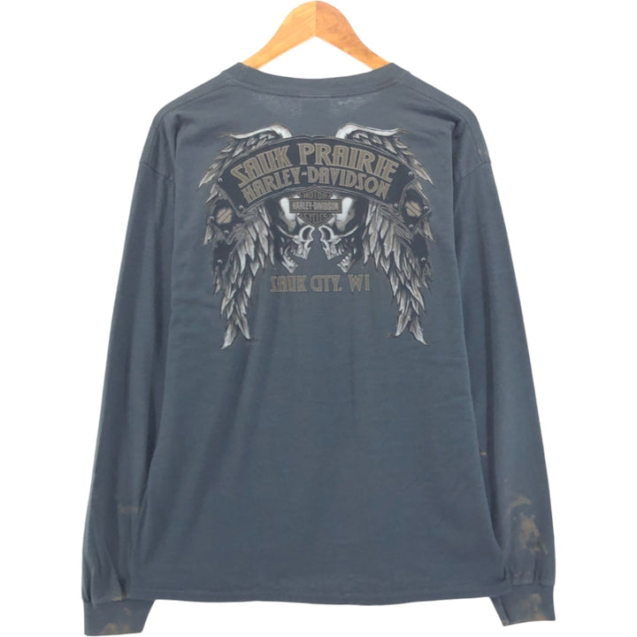 Harley-Davidson Skull Pattern Long T-shirt, Men's L size cotton gray type Vintage Second Hand