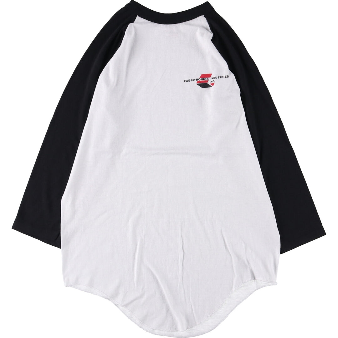 90'S STEDMAN Cut-off Advertising 3/4 Sleeve Raglan T-Shirt Made in USA Men's M polyester white type Vintage Second Hand