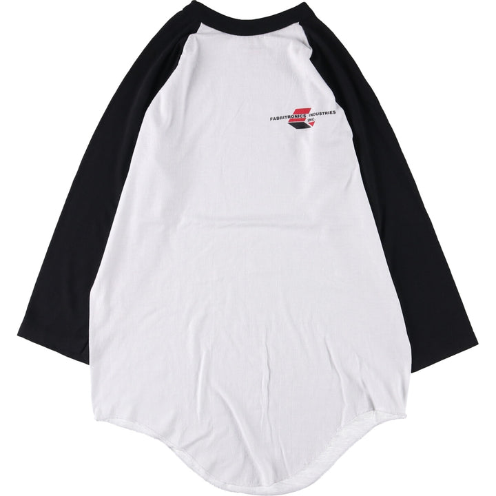 90'S STEDMAN Cut-off Advertising 3/4 Sleeve Raglan T-Shirt Made in USA Men's M polyester white type Vintage Second Hand