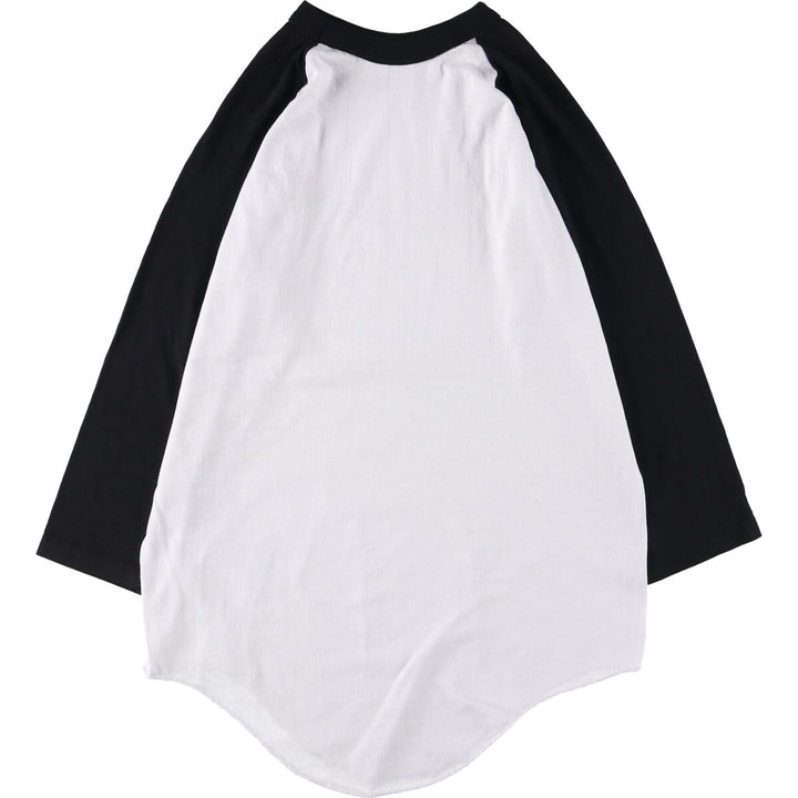 90'S STEDMAN Cut-off Advertising 3/4 Sleeve Raglan T-Shirt Made in USA Men's M polyester white type Vintage Second Hand