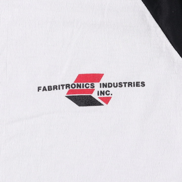 90'S STEDMAN Cut-off Advertising 3/4 Sleeve Raglan T-Shirt Made in USA Men's M polyester white type Vintage Second Hand