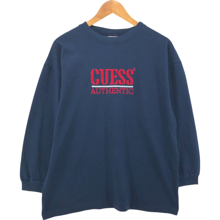 90'S Guess long-sleeved T-shirt, Made in USA, Men's Medium, Vintage cotton navy blue type Vintage Second Hand