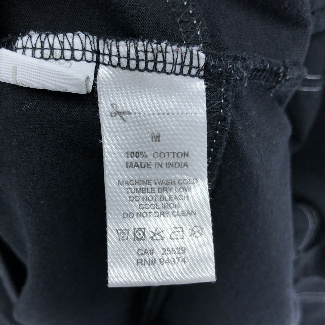 STUSSY Border Pattern Hooded Half Snap Long T-shirt, Men's M size cotton black type Vintage Second Hand