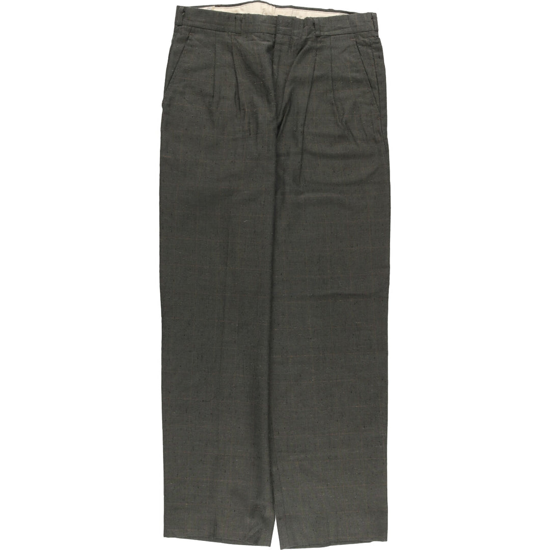 Check Pattern Two-pleat Wide Leg Slacks Men's Size W32 unclear gray type Vintage Second Hand