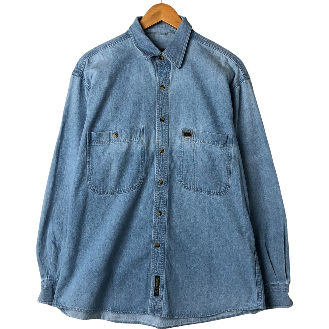 90'S Timberland WEATHERGEAR Long Sleeve Denim Shirt Men's Medium Vintage cotton Blue type light blue Vintage Second Hand