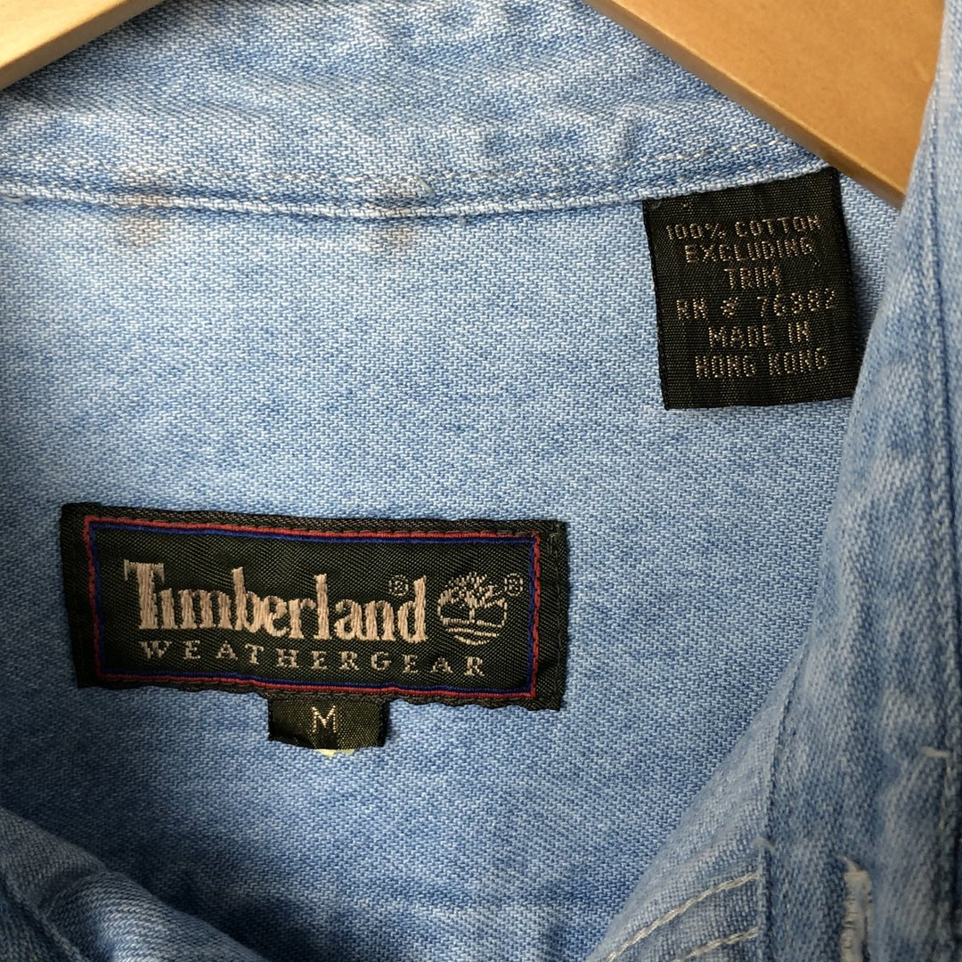 90'S Timberland WEATHERGEAR Long Sleeve Denim Shirt Men's Medium Vintage cotton Blue type light blue Vintage Second Hand