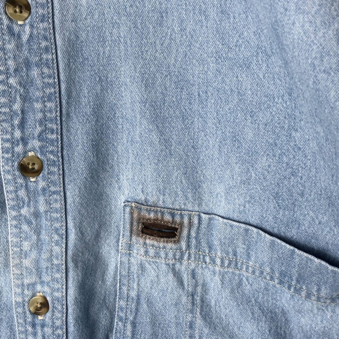 90'S Timberland WEATHERGEAR Long Sleeve Denim Shirt Men's Medium Vintage cotton Blue type light blue Vintage Second Hand