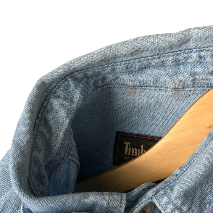 90'S Timberland WEATHERGEAR Long Sleeve Denim Shirt Men's Medium Vintage cotton Blue type light blue Vintage Second Hand