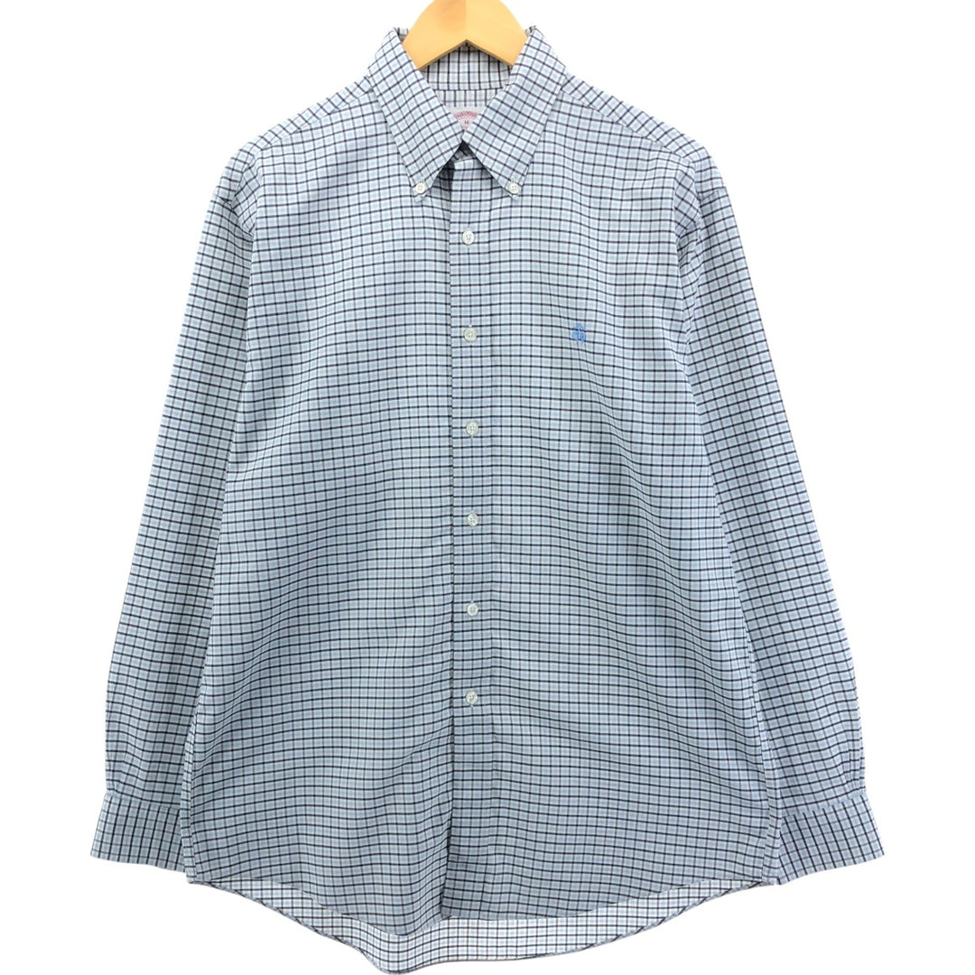 Brooks Brothers Est.1818 Long Sleeve Button-Down Check Shirt, Men's Size M Supima Cotton navy blue type Vintage Second Hand
