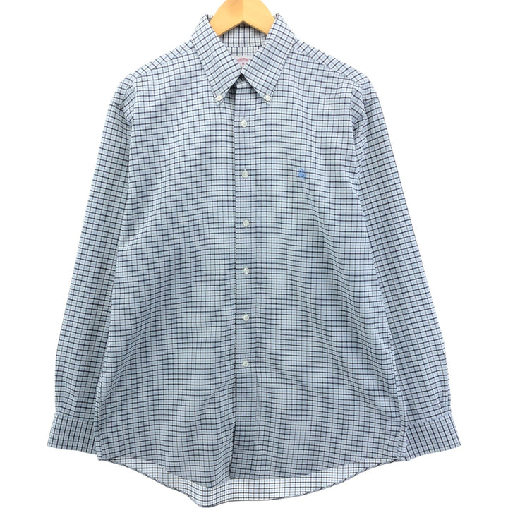 Brooks Brothers Est.1818 Long Sleeve Button-Down Check Shirt, Men's Size M Supima Cotton navy blue type Vintage Second Hand
